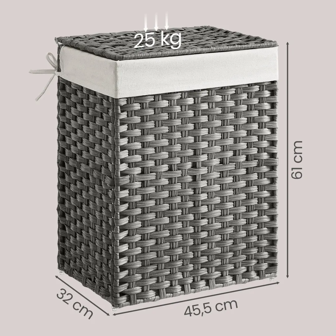 Songmics Wasmand 90L Grijs - Opvouwbaar met Deksel