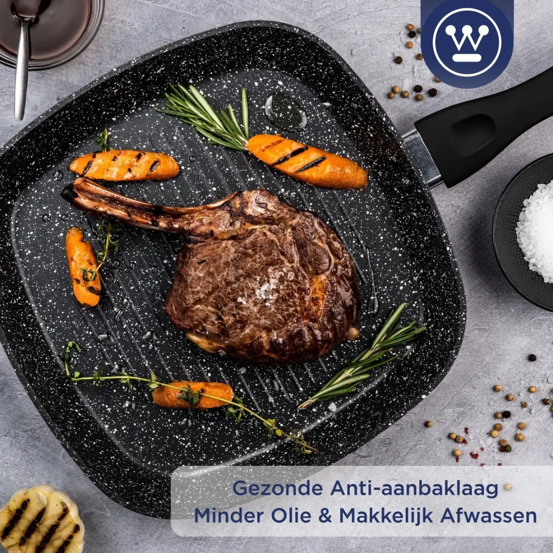 Westinghouse 2-delige Pannenset - Grillpan Ø28cm + Wokpan Ø30cm - Inductie - Zwart Marmer