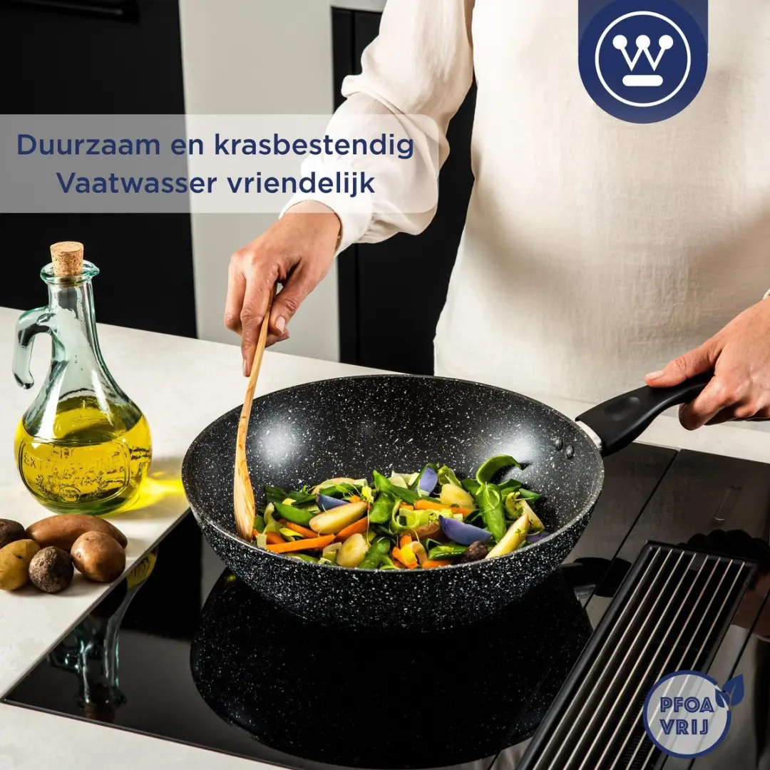 Westinghouse 2-delige Pannenset - Grillpan Ø28cm + Wokpan Ø30cm - Inductie - Zwart Marmer