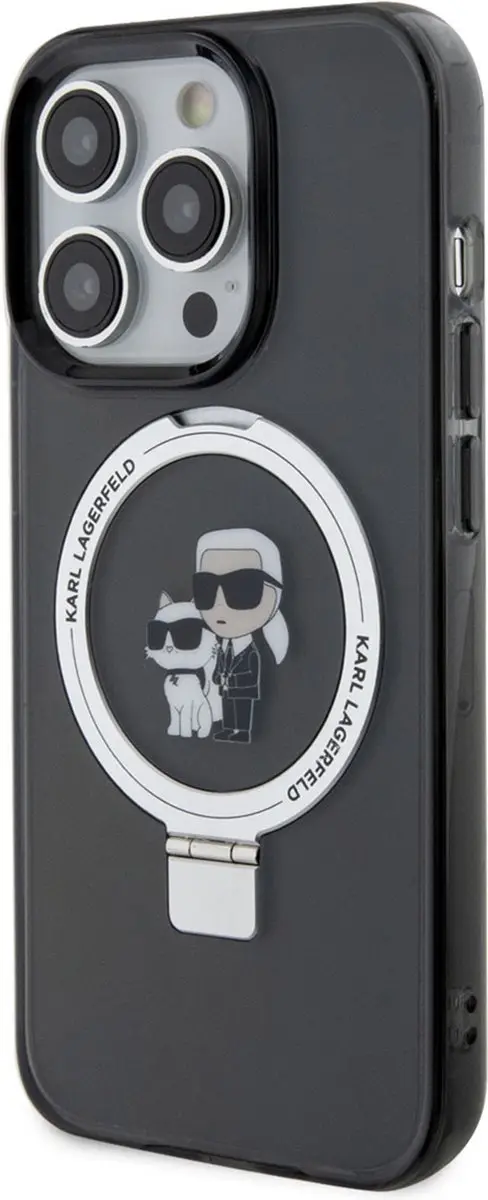 Karl Lagerfeld Ring Stand Karl & Choupette Hard Case Back Cover KLHMP15LHMRSKCK - Zwart - afbeelding 6 van 6