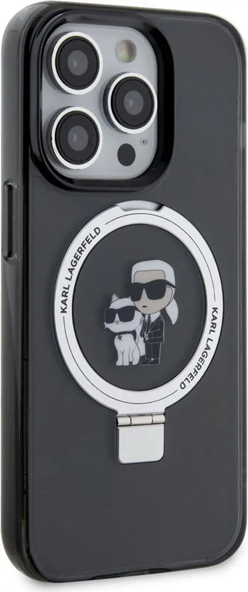 Karl Lagerfeld Ring Stand Karl & Choupette Hard Case Back Cover KLHMP15LHMRSKCK - Zwart