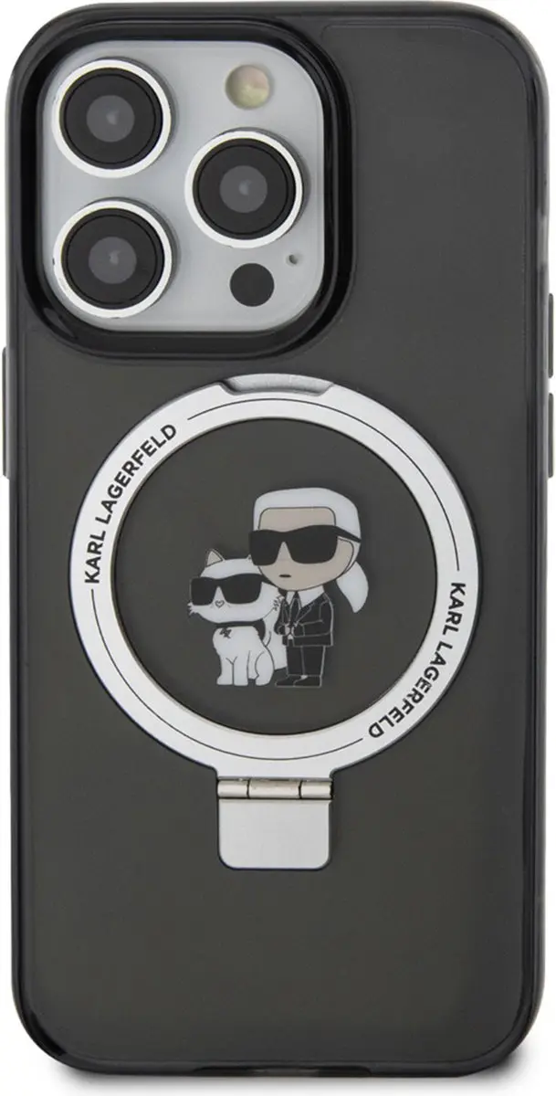 Karl Lagerfeld Ring Stand Karl & Choupette Hard Case Back Cover KLHMP15LHMRSKCK - Zwart