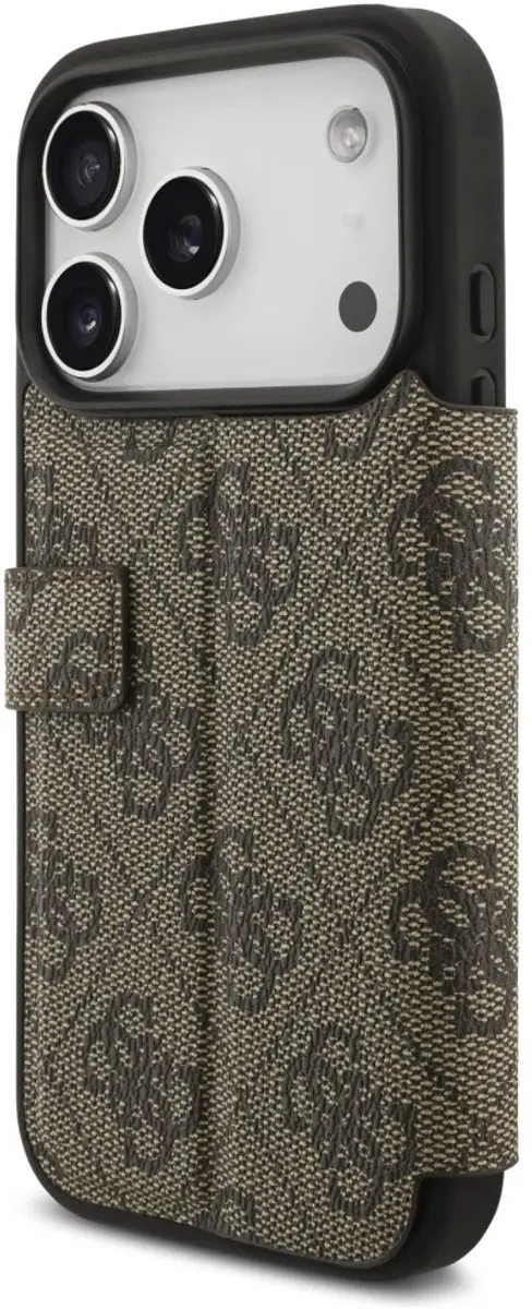 GUESS 4G Big Metal Logo Book Wallet Case - iPhone 17 Pro - 3 Pasjes - Bruin