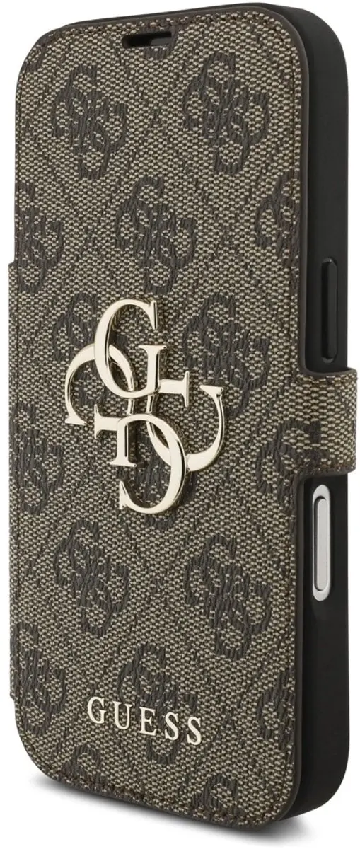 GUESS 4G Big Metal Logo Book Wallet Case - iPhone 17 Pro - 3 Pasjes - Bruin