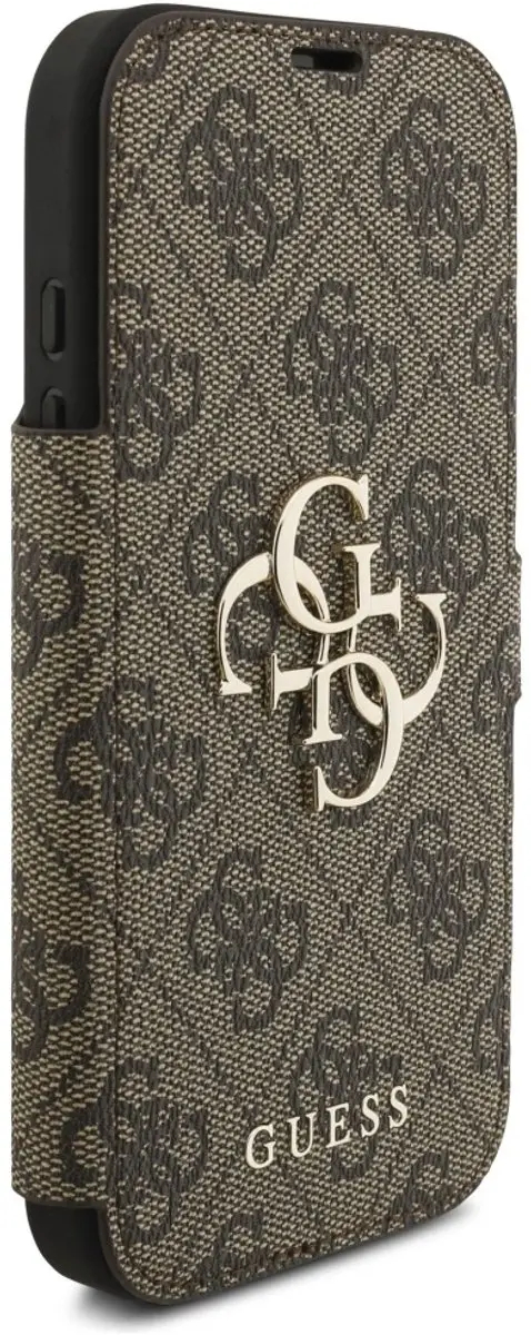 GUESS 4G Big Metal Logo Book Wallet Case - iPhone 17 Pro - 3 Pasjes - Bruin
