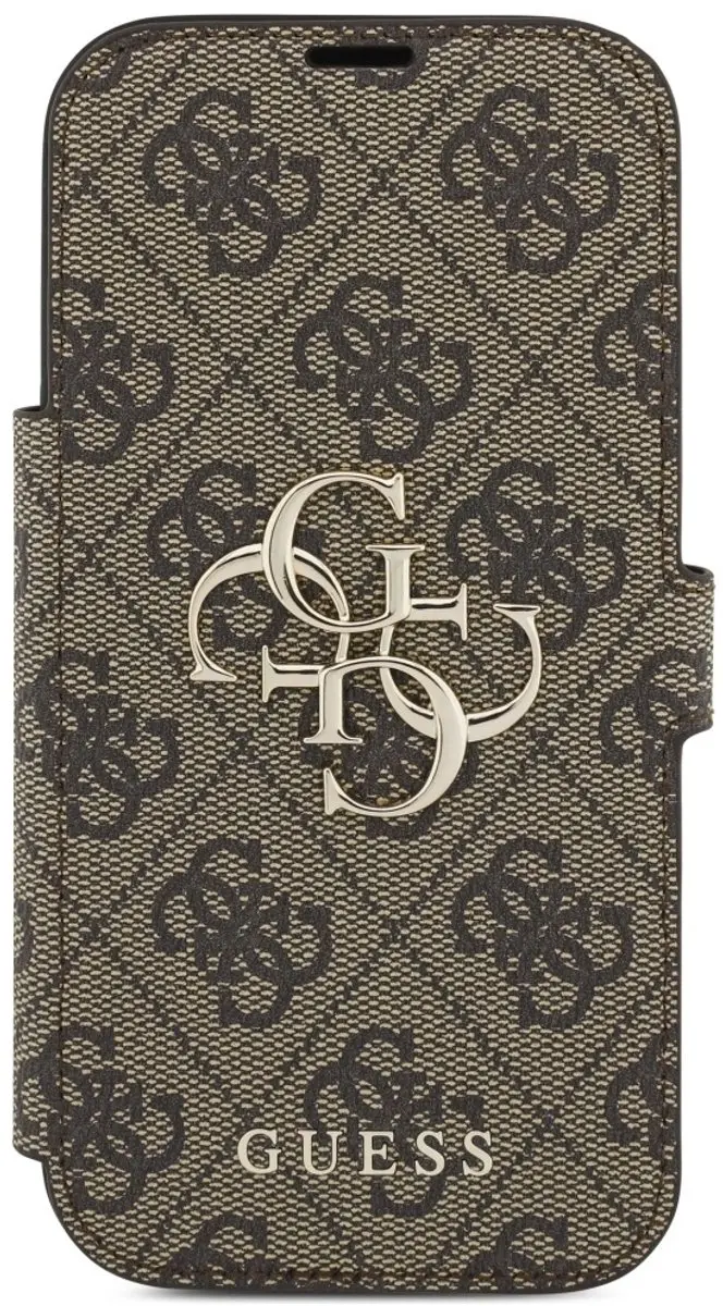 GUESS 4G Big Metal Logo Book Wallet Case - iPhone 17 Pro - 3 Pasjes - Bruin