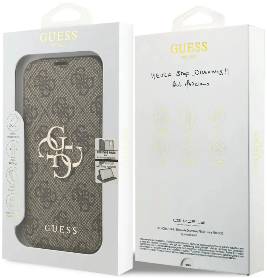 GUESS 4G Big Metal Logo Book Wallet Case - iPhone 17 Pro - 3 Pasjes - Bruin - afbeelding 6 van 6