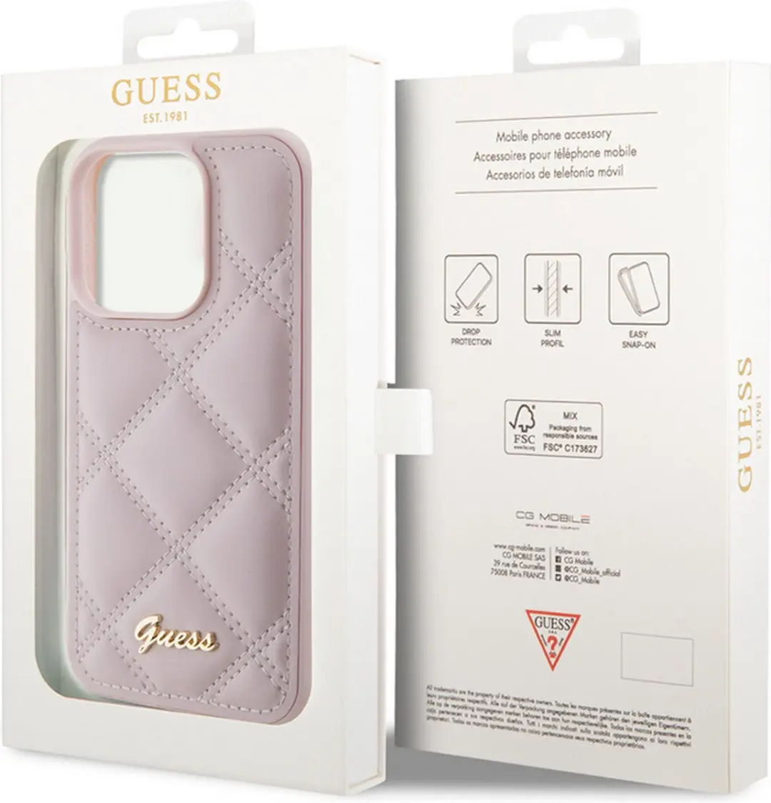 GUESS Quilted Metal Logo Hoesje - iPhone 15 Pro Max - Roze