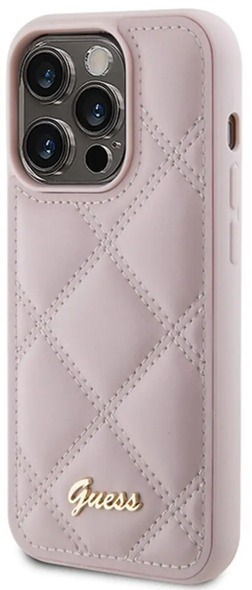 GUESS Quilted Metal Logo Hoesje - iPhone 15 Pro Max - Roze