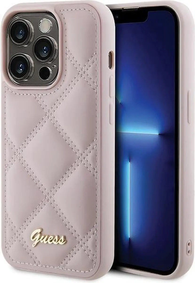 GUESS Quilted Metal Logo Hoesje - iPhone 15 Pro Max - Roze