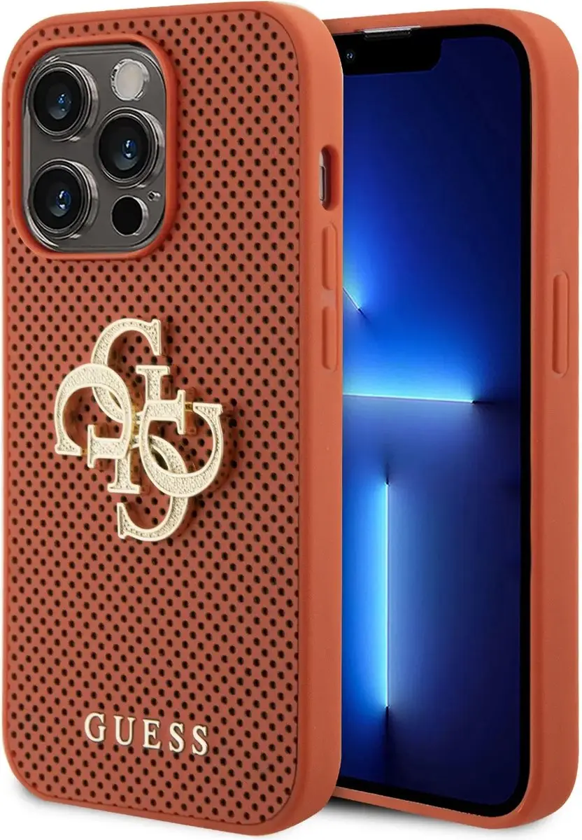 GUESS Perforated PU Leather Hoesje - iPhone 15 Pro Max - Oranje