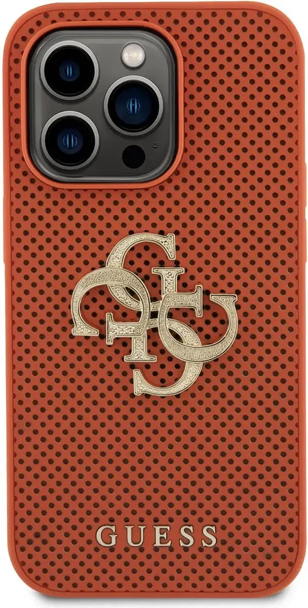 GUESS Perforated PU Leather Hoesje - iPhone 15 Pro Max - Oranje