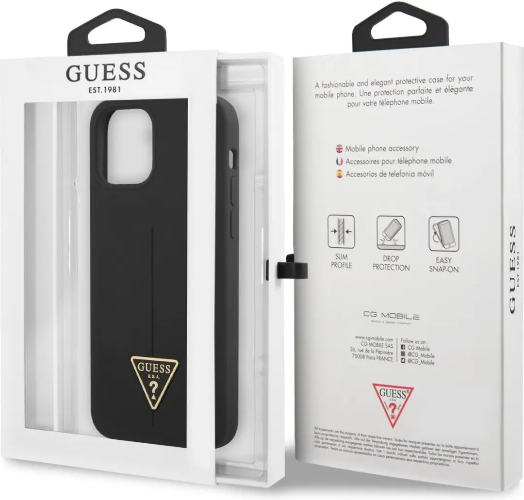 GUESS Silicone Triangle Line Back Case - iPhone 12/12 Pro Zwart