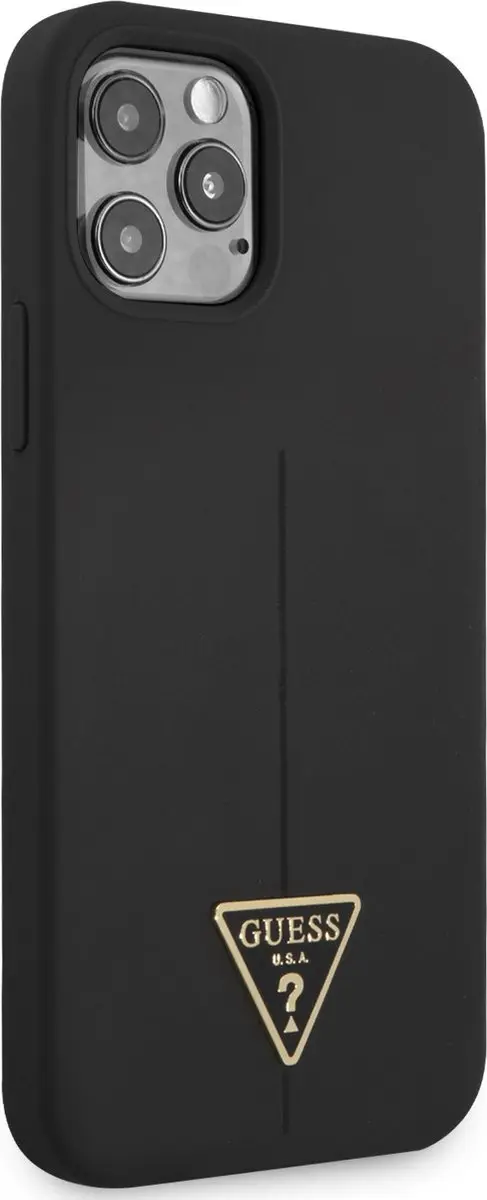 GUESS Silicone Triangle Line Back Case - iPhone 12/12 Pro Zwart