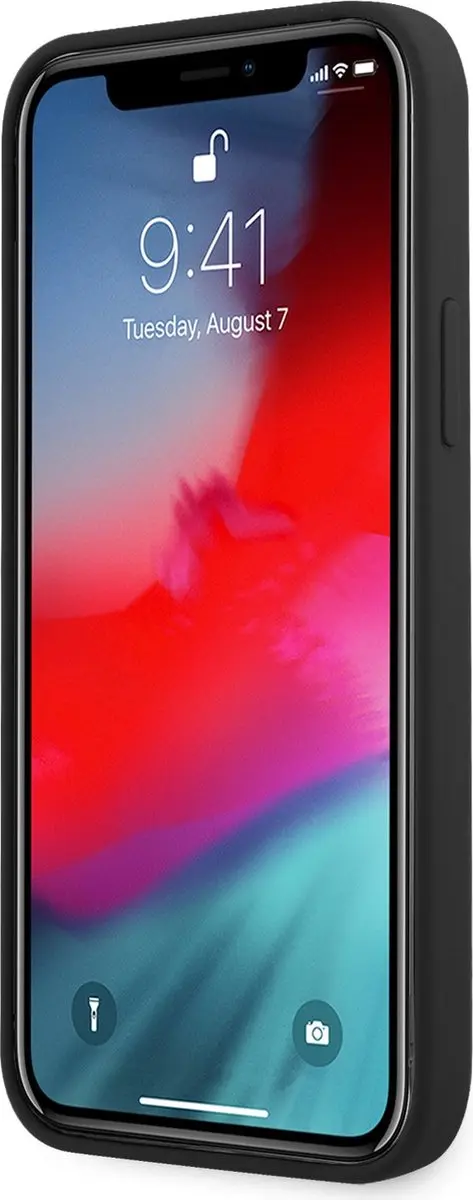 GUESS Silicone Triangle Line Back Case - iPhone 12/12 Pro Zwart