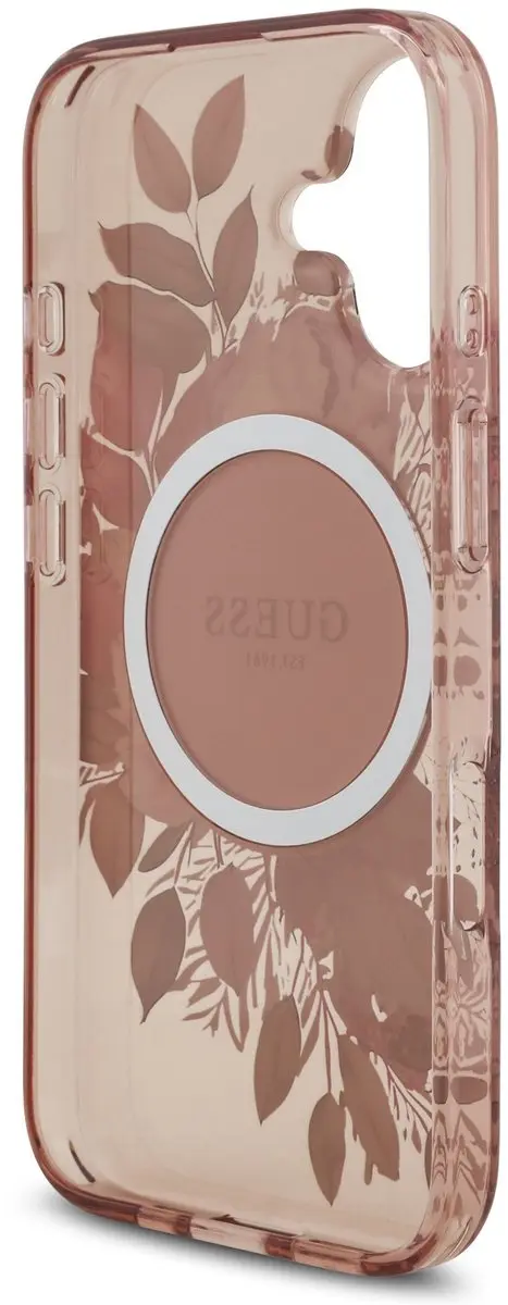 GUESS iPhone 17 Back Cover - Roze - IML Flowers met Kralen Strap