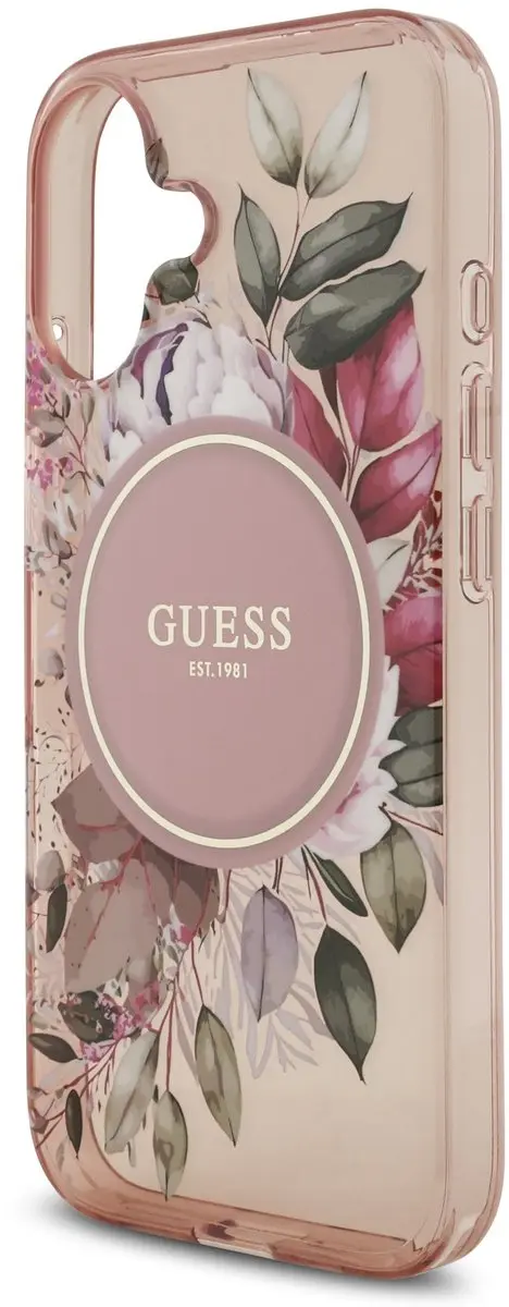 GUESS iPhone 17 Back Cover - Roze - IML Flowers met Kralen Strap