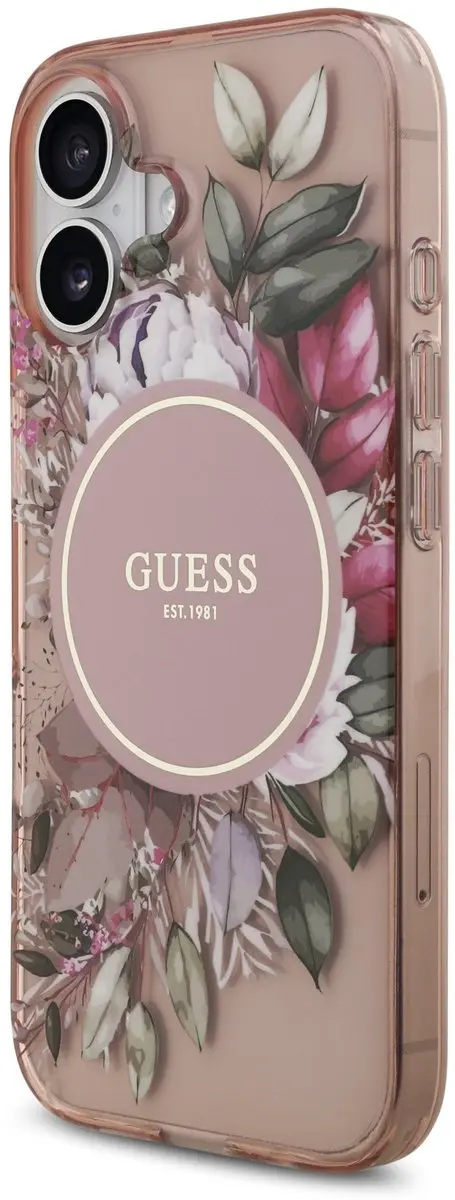 GUESS iPhone 17 Back Cover - Roze - IML Flowers met Kralen Strap