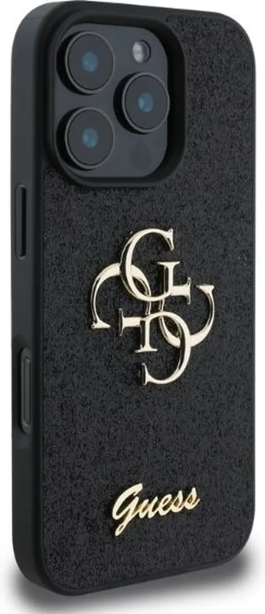 GUESS Hoesje iPhone 16 Pro Glitters & Metaal Logo - Zwart GUHCP16LHG4SGK - afbeelding 6 van 6