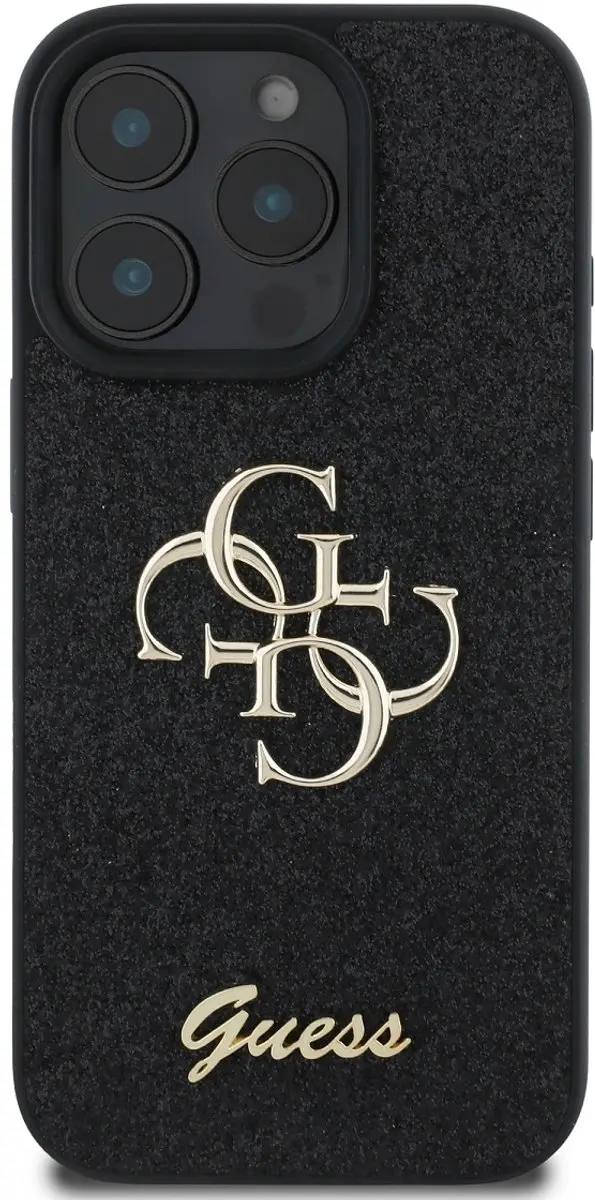 GUESS Hoesje iPhone 16 Pro Glitters & Metaal Logo - Zwart GUHCP16LHG4SGK