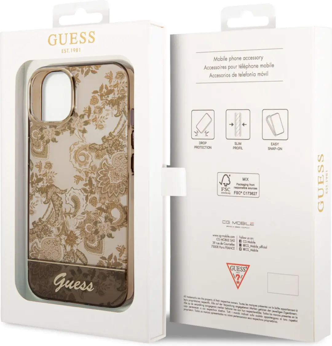 GUESS Toile de Jouy Back Case - iPhone 14 - Bruin