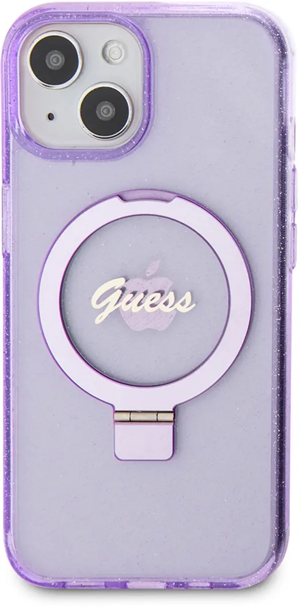 GUESS Ring Glitter Back Case - Paars - iPhone 15 Plus