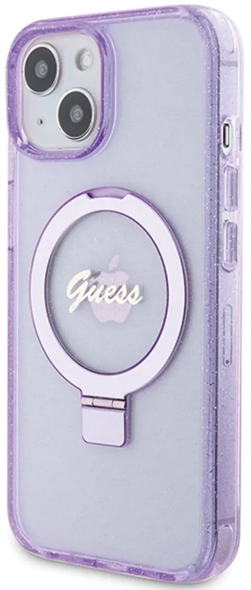 GUESS Ring Glitter Back Case - Paars - iPhone 15 Plus