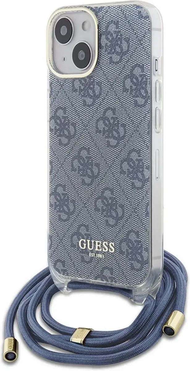 Guess 4G Printed Crossbody Hoes iPhone 15 - Blauw