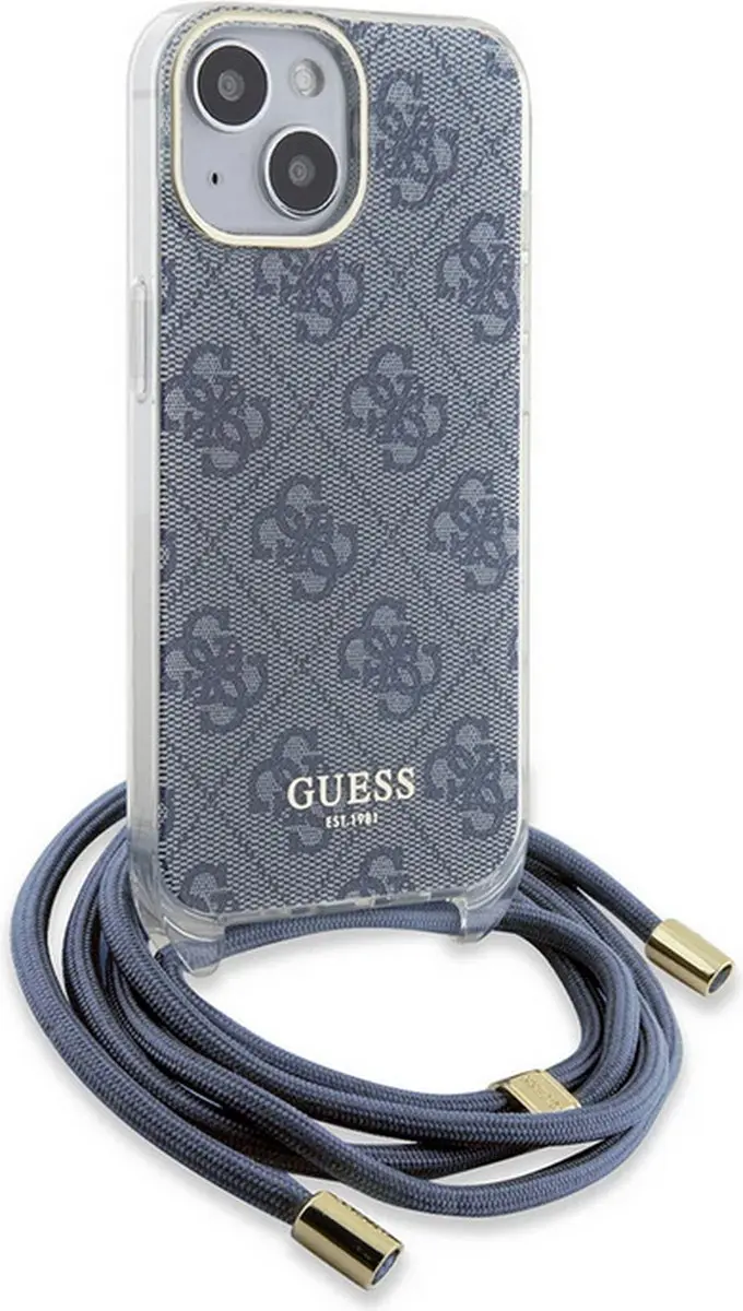 Guess 4G Printed Crossbody Hoes iPhone 15 - Blauw