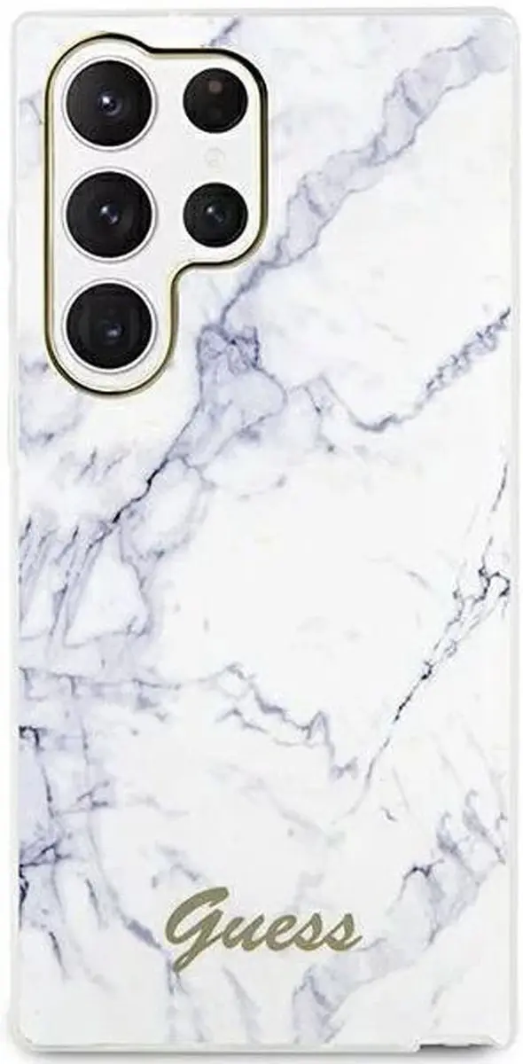 Guess Samsung Galaxy S23 Ultra Hoesje - Marmer Wit