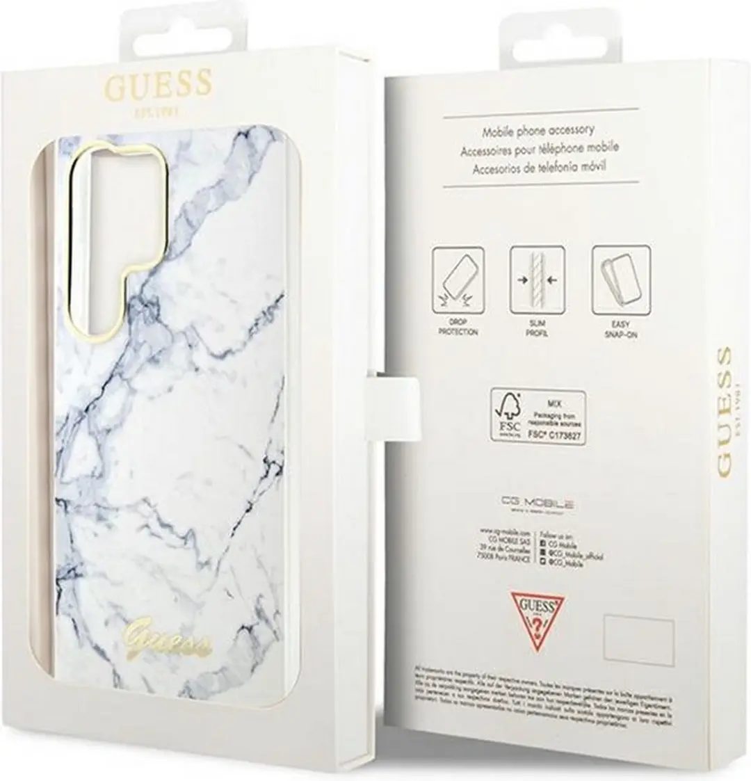 Guess Samsung Galaxy S23 Ultra Hoesje - Marmer Wit