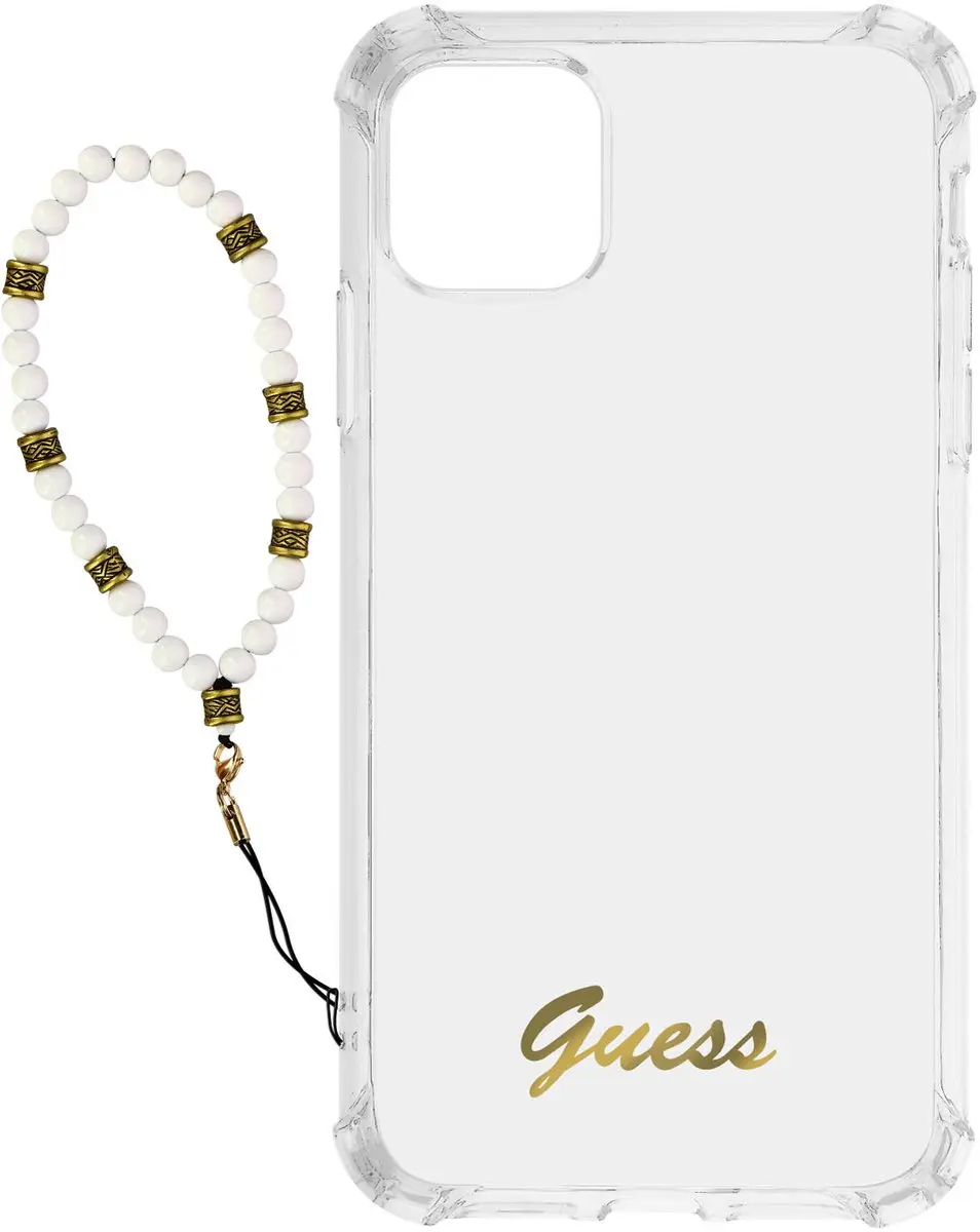 Guess PC Script ShockProof Hoes iPhone 12/12 Pro - Transparant/Witte Parels