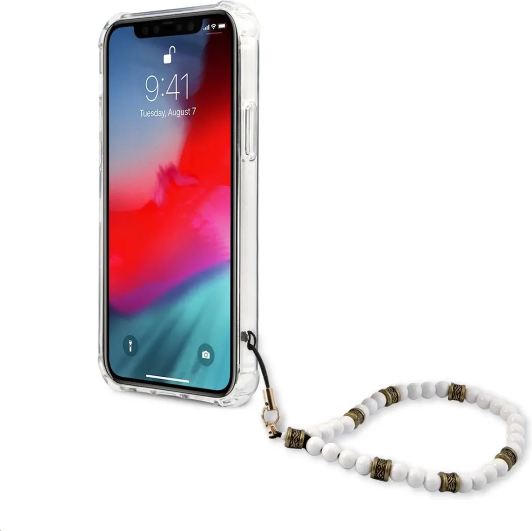 Guess PC Script ShockProof Hoes iPhone 12/12 Pro - Transparant/Witte Parels