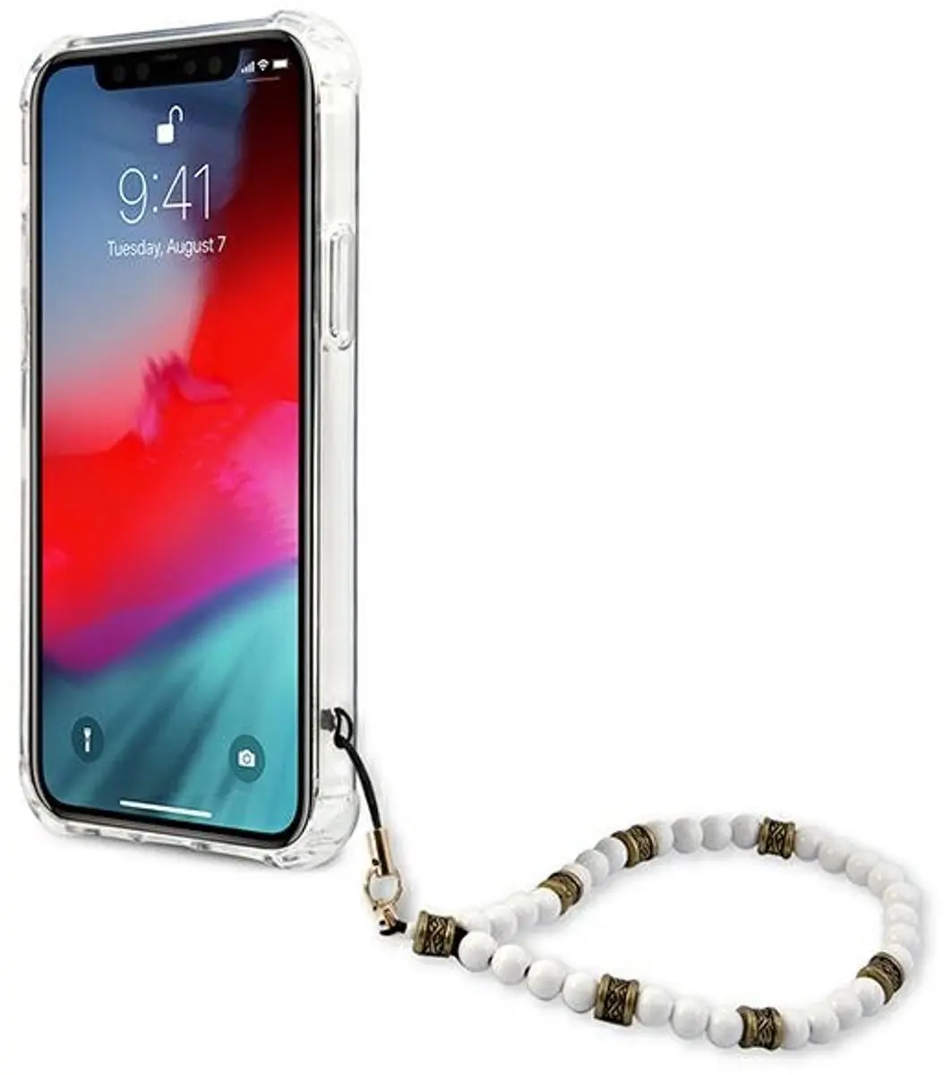 Guess PC Script ShockProof Hoes iPhone 12/12 Pro - Transparant/Witte Parels - afbeelding 6 van 6