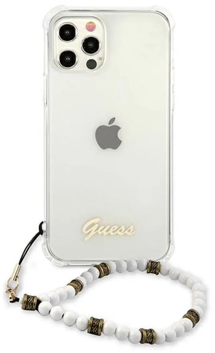 Guess PC Script ShockProof Hoes iPhone 12/12 Pro - Transparant/Witte Parels