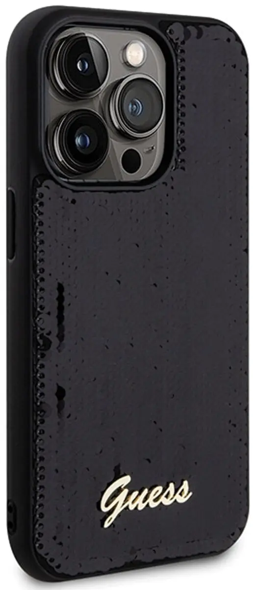 Guess Sequin Script Metal iPhone 13 Hoesje - Zwart