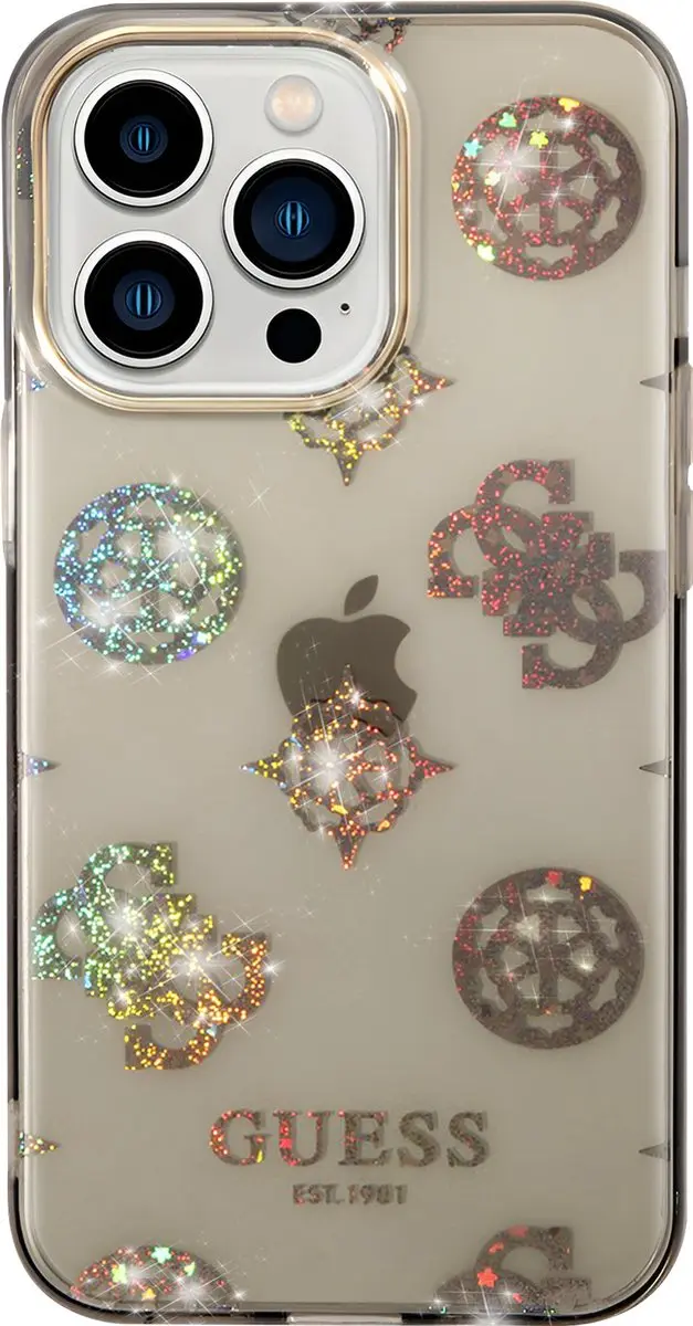GUESS 4G Peony Glitter Back Case iPhone 14 Pro - Zwart