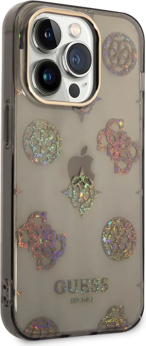 GUESS 4G Peony Glitter Back Case iPhone 14 Pro - Zwart - afbeelding 6 van 6