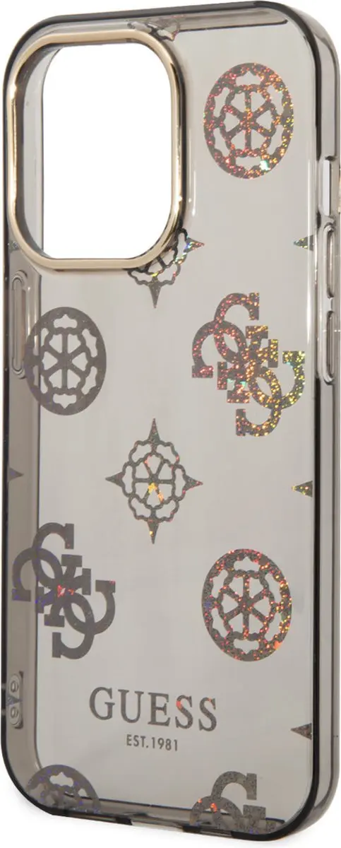 GUESS 4G Peony Glitter Back Case iPhone 14 Pro - Zwart