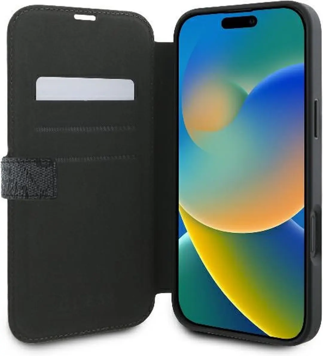 Guess 4G Big Metal Logo Book Wallet Case iPhone 16 Plus - Zwart