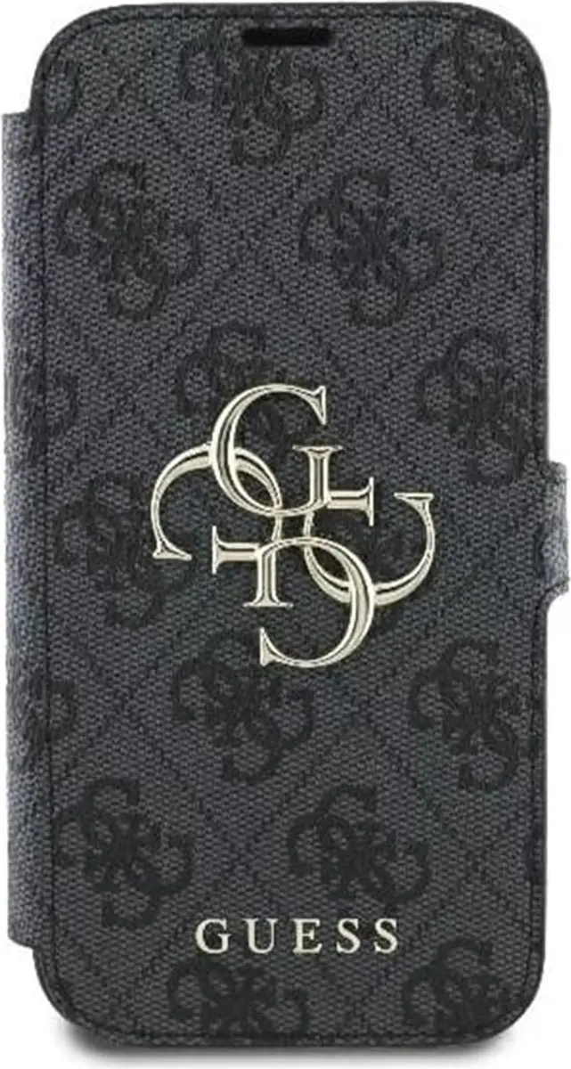 Guess 4G Big Metal Logo Book Wallet Case iPhone 16 Plus - Zwart