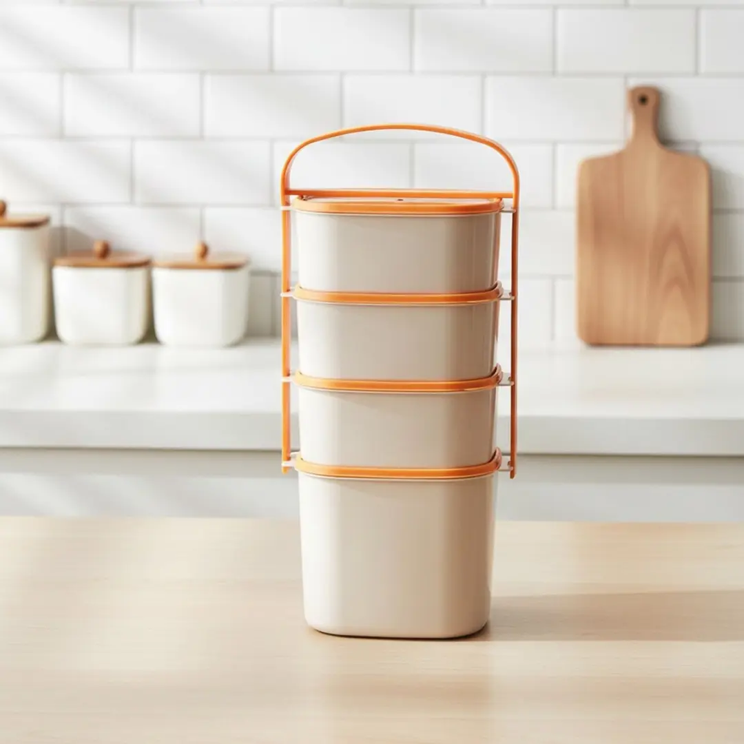 Orion Vierlaags Lunchbox 5,45L - 4 Vakken Beige/Oranje