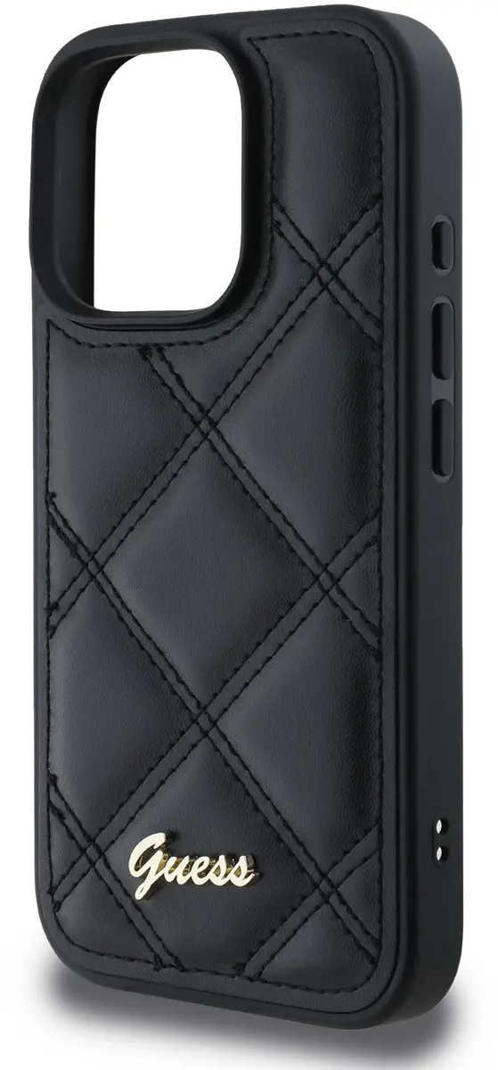 GUESS Quilted Puffed Metal Logo Hoesje iPhone 16 Pro - Zwart