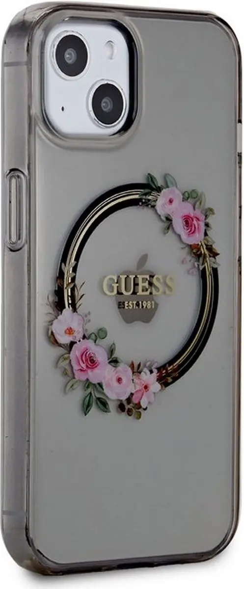 GUESS Glossy Ring Back Case MagSafe - iPhone 13 - Zwart