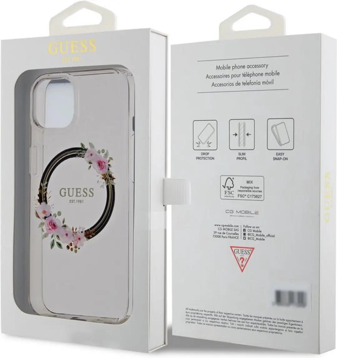 GUESS Glossy Ring Back Case MagSafe - iPhone 13 - Zwart