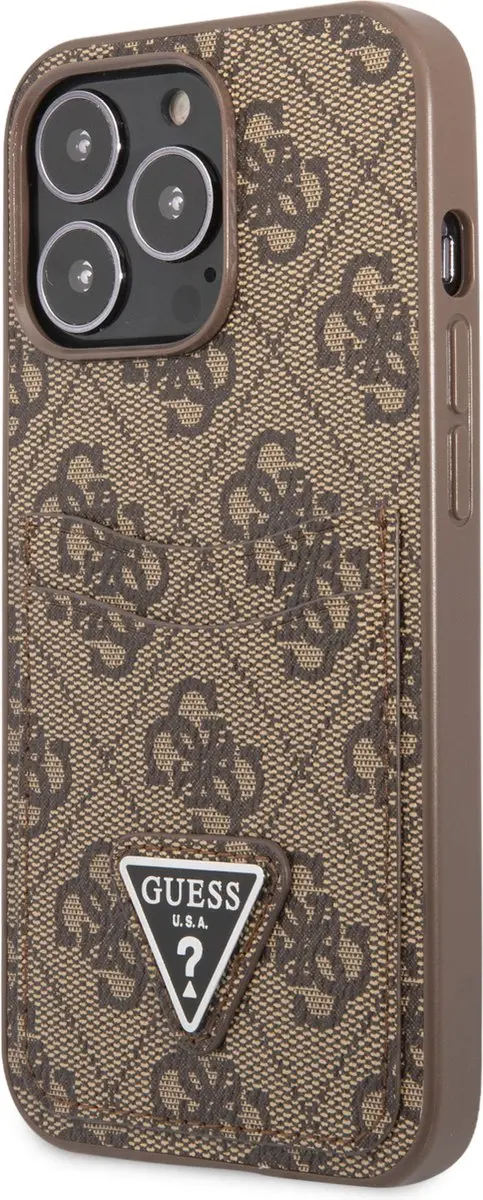 Guess Saffiano iPhone 13 Pro Max Hoesje - 2 Pasjes - Bruin