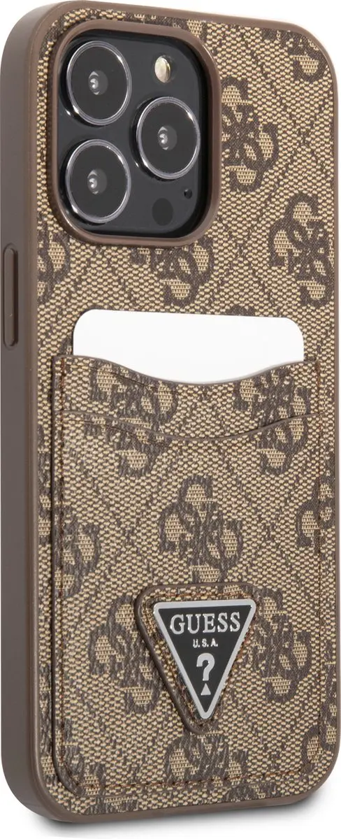 Guess Saffiano iPhone 13 Pro Max Hoesje - 2 Pasjes - Bruin