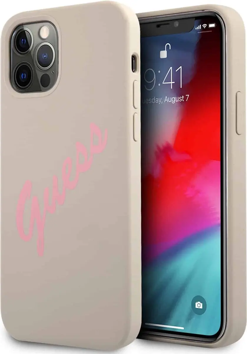 GUESS Silicone Vintage Hoesje iPhone 12 Pro Max - Stone