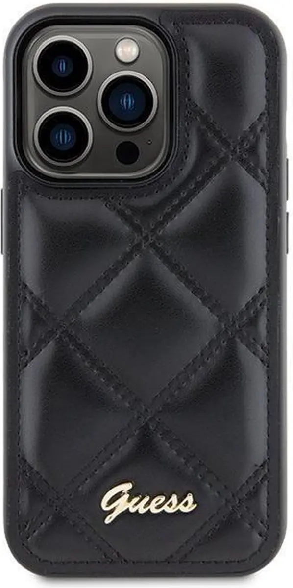 GUESS Quilted Metal Logo Hoes iPhone 15 Pro Max - Zwart