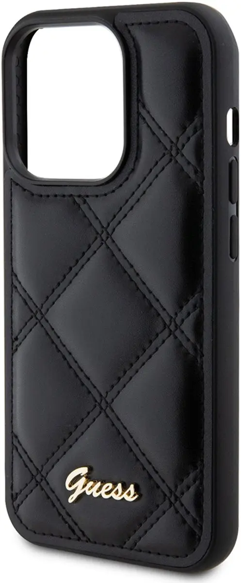 GUESS Quilted Metal Logo Hoes iPhone 15 Pro Max - Zwart